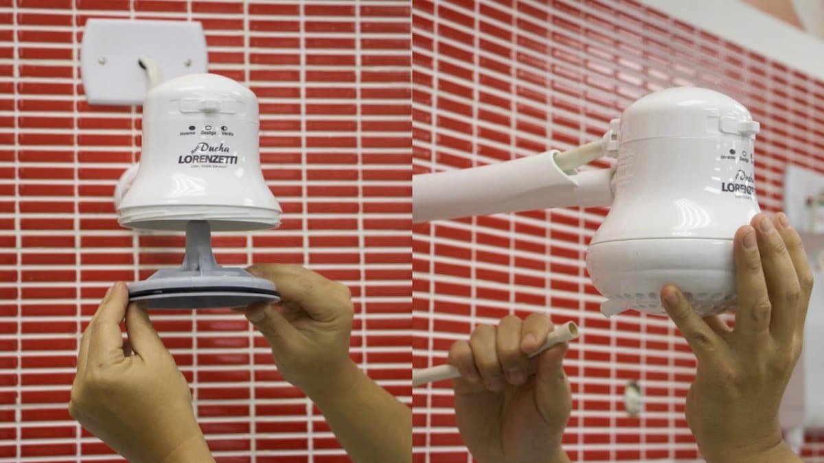 Chuveiro elétrico em uso no banheiro